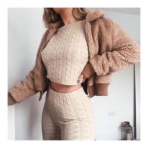 Beige Cable Knit Sweater Set